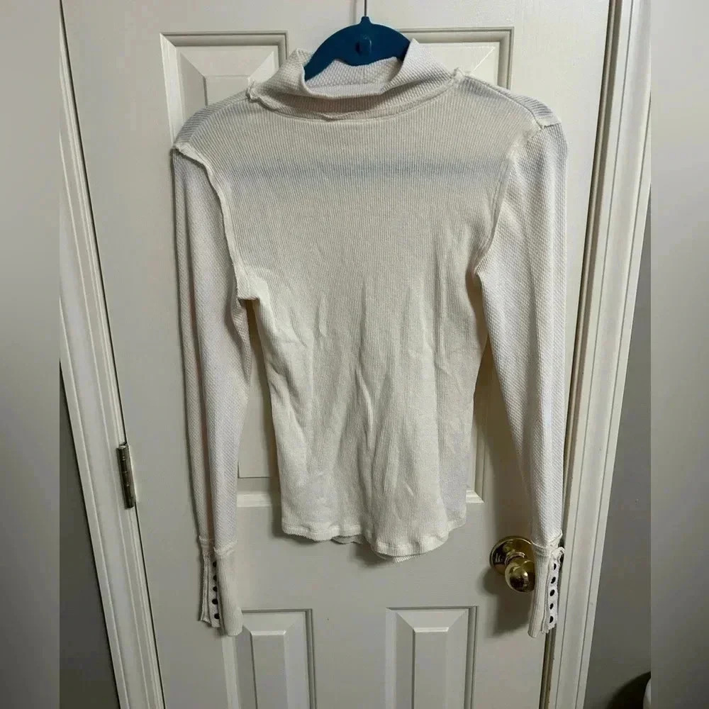 Free People We The Free Mock Neck Mixed Texture Long Sleeve Top Small